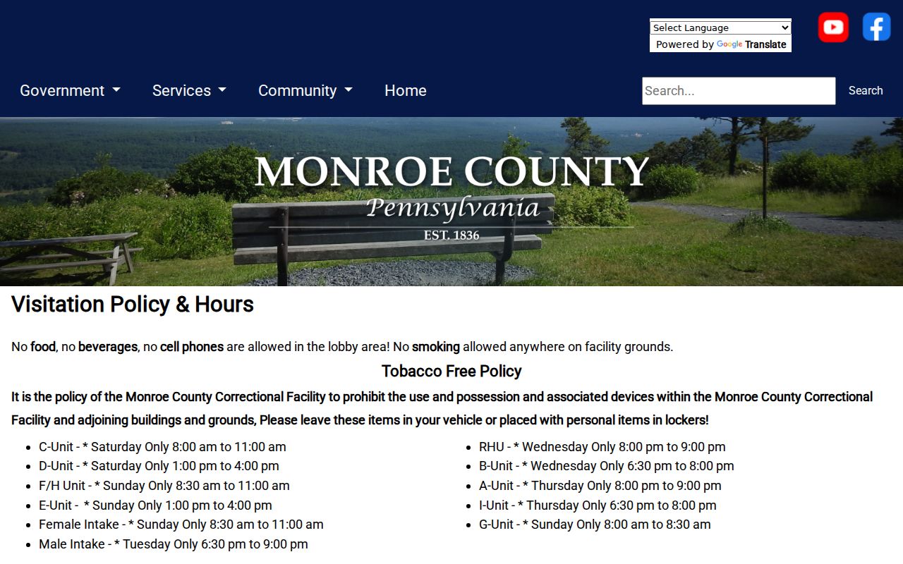 Monroe County arrest booking follow-up and jail visitation rules