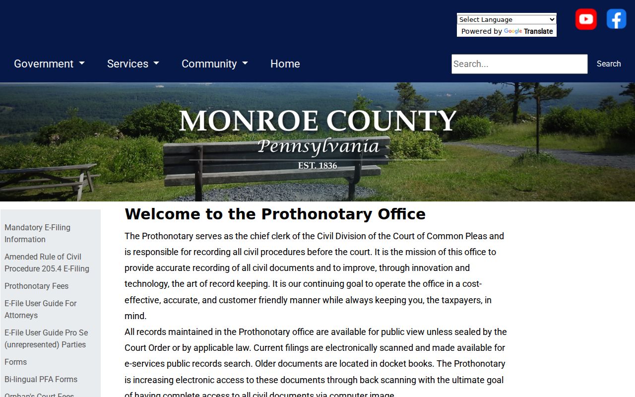 Monroe County Clerk of Courts contact page for criminal case records