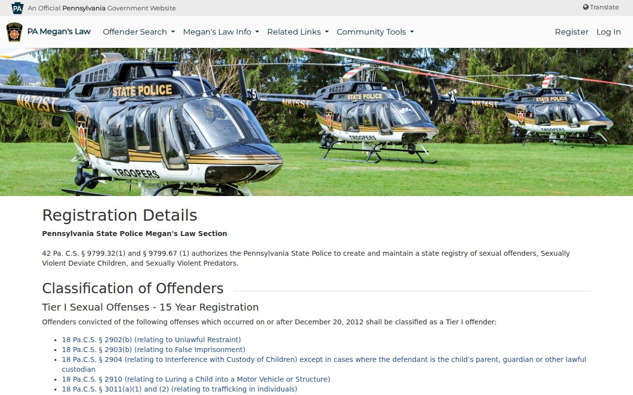Monroe County sex offender registry tier and verification rules from PSP