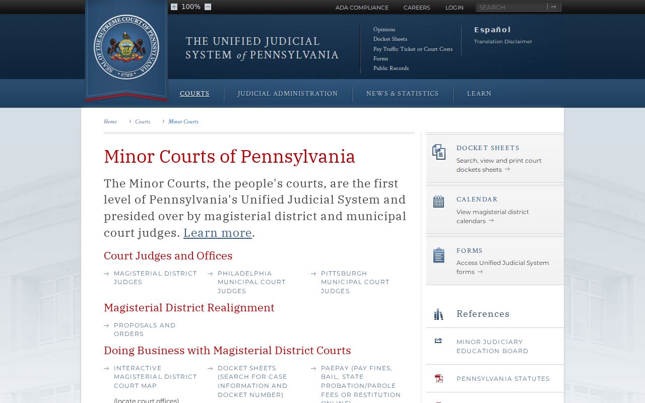 Pennsylvania minor court jurisdiction information for Mount Pocono cases