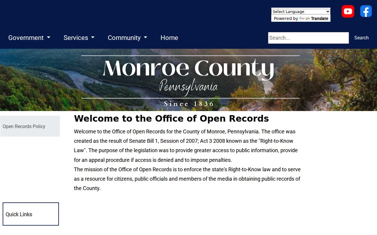 Monroe County criminal records open request page