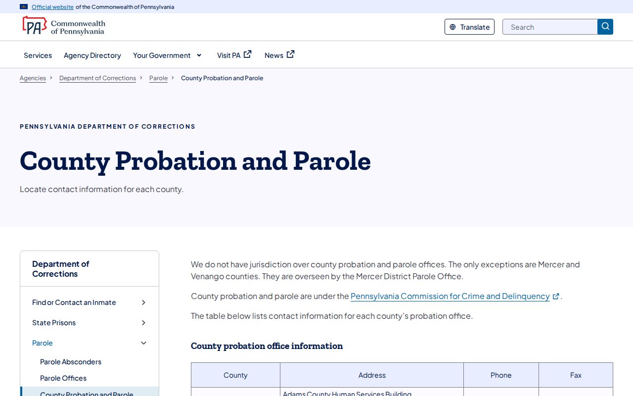 Monroe County criminal probation and parole directory