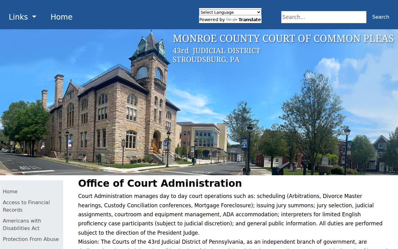 Monroe County criminal record courthouse access page