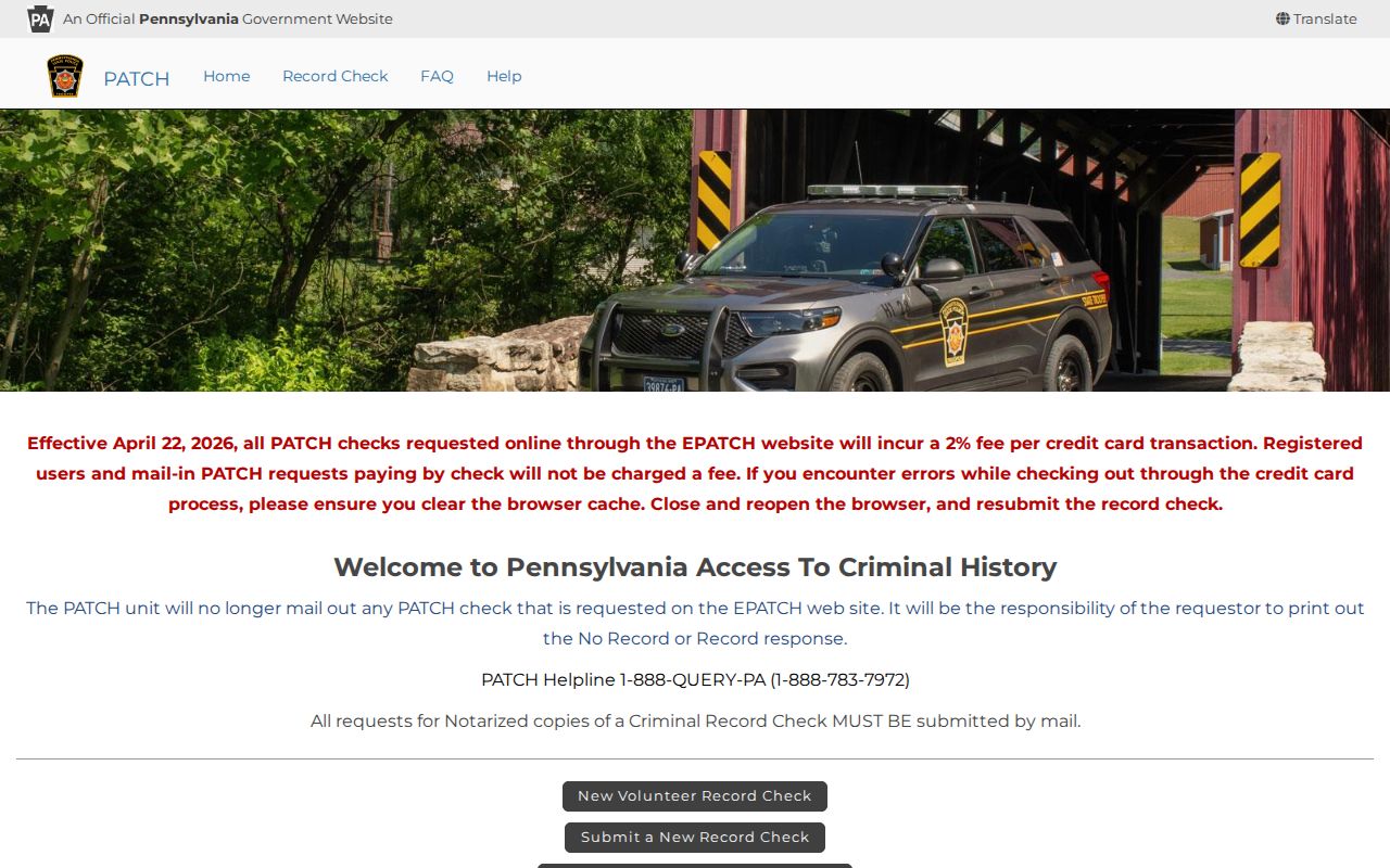 Monroe County criminal history check through the PATCH portal